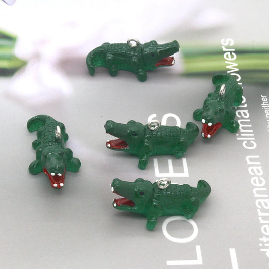 10pcs/Pack 3D Small Crocodile Resin Earring Charms Cute Alligator Croc Animal Pendants For Keychain Necklace Diy Jewelry Making