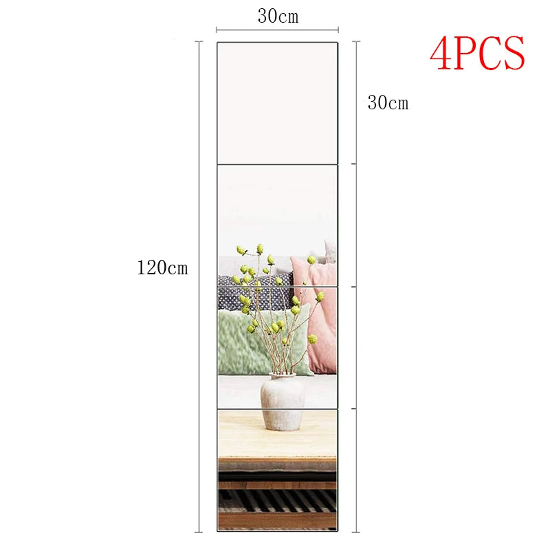4 pcs/ 3D Rectangle  Self-Adhesive Acrylic Wall Mirror Decals/Colors-Silver/Red/White