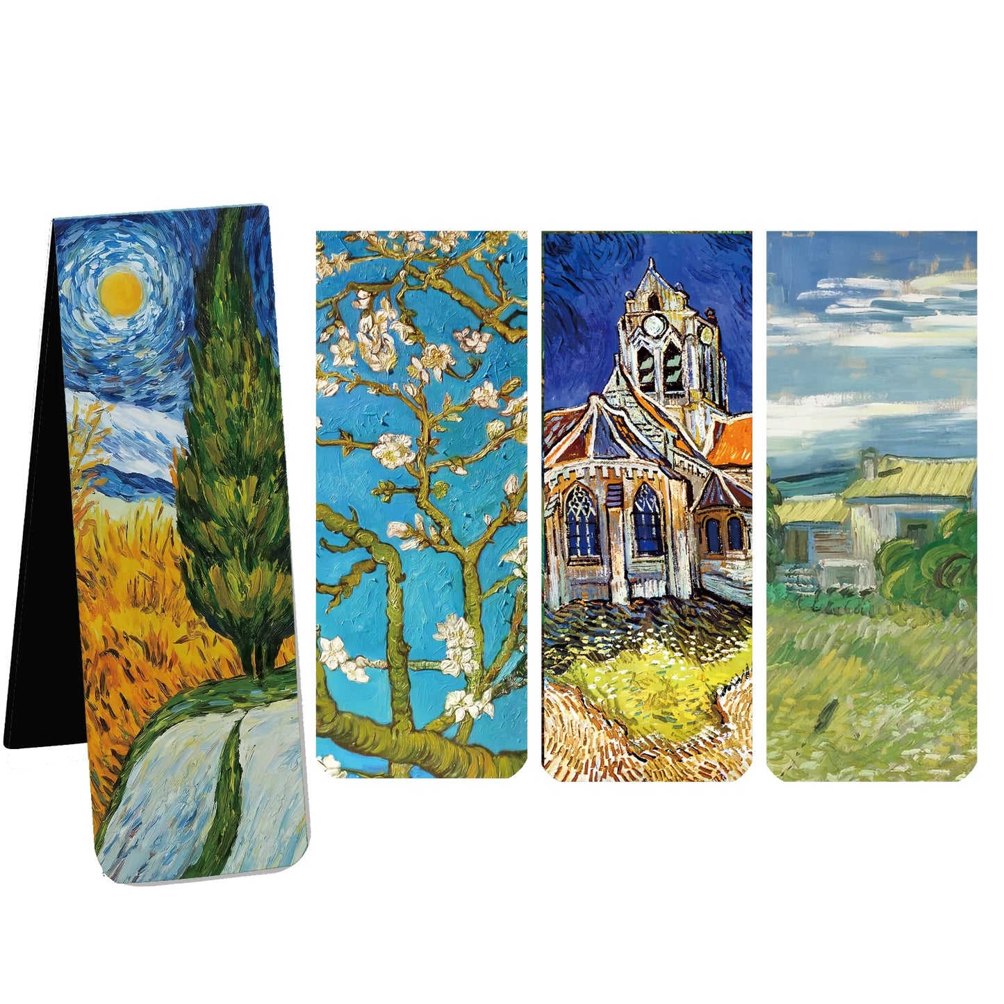 Modern 4 PCS Famous Artistic Van Gogh Multicolor Rectangle Shaped Four Different Impressionist Paintings Magnetic Page Clips Paper Bookmarks Sets