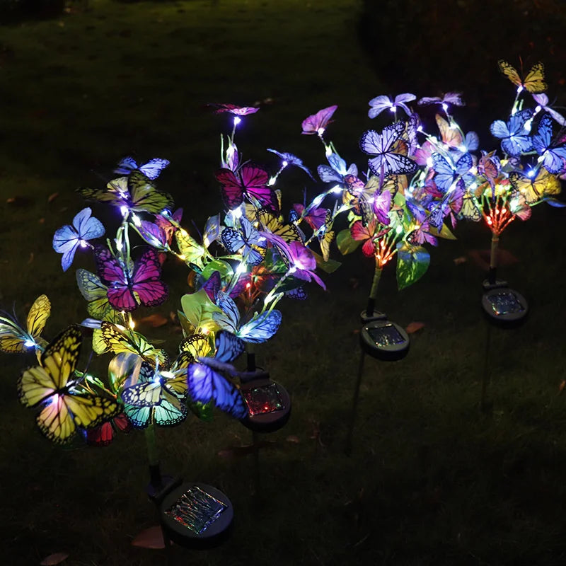 TOLACN Solar-Powered Outdoor Multicolor Warm White Butterflies-Floral Leaf Shaped Patio Garden Landscape Pathway Stake Lights/Colors-Multicolor/Floral