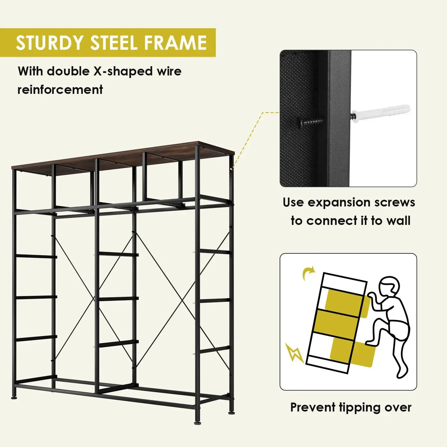 No-EN-Name-Null HOMFA Antique Large Brown Rectangle Shaped Wood Top-12 Drawers Iron Metal Rods Frame Cross-Back Design Free-Standing Tall Fabric Bin Dressers
