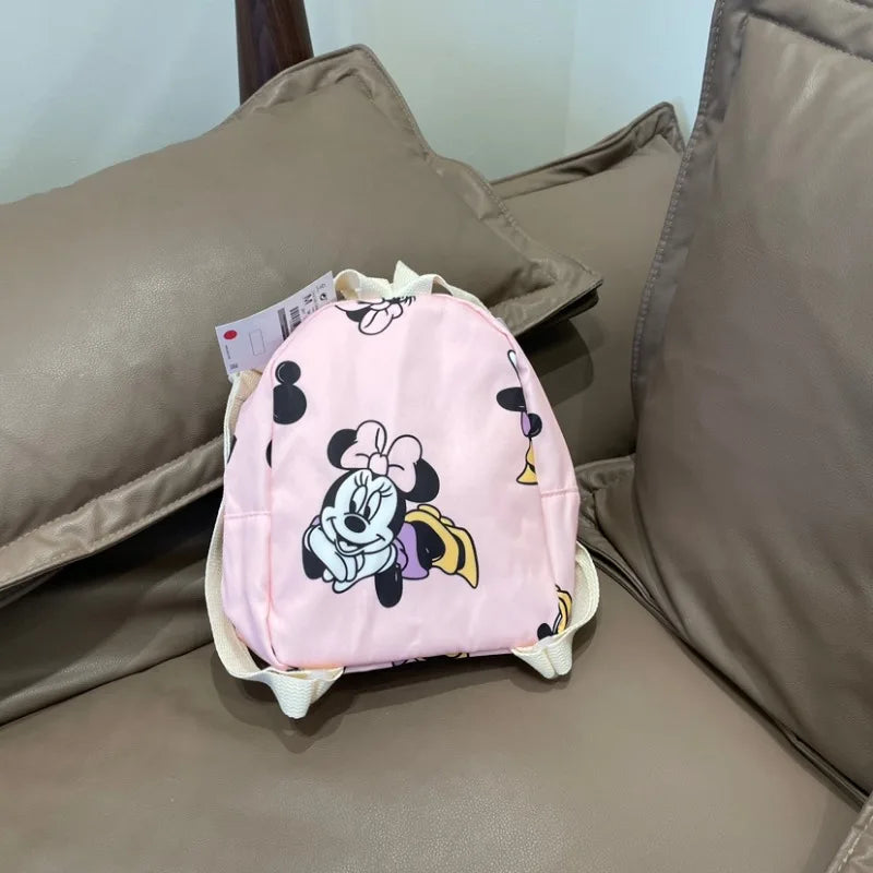 Disney Kids Waterproof Pink Nylon Fabric Printed Minnie Mouse Design Single Compartment Two Shoulder Straps-Handle School Backpacks/Pink/Multicolor