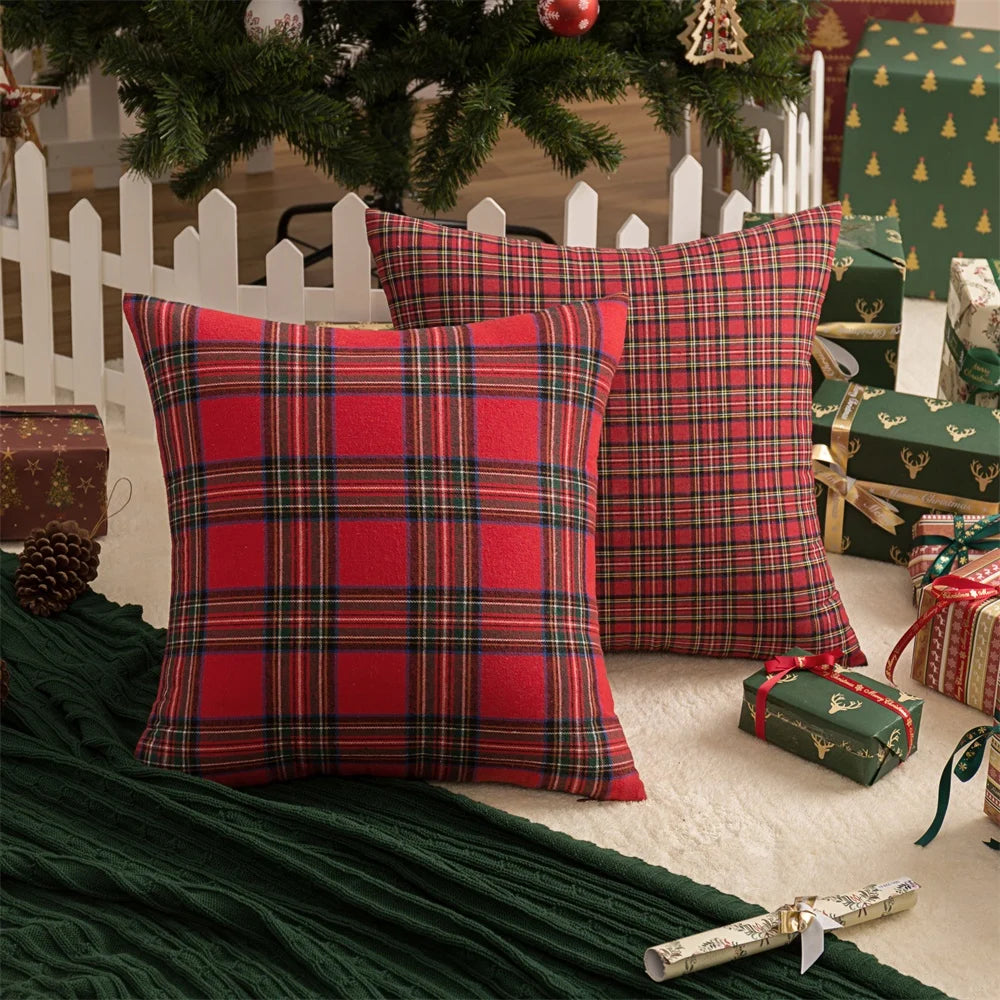 No-EN-Name-Null Printed Christmas Snowflake Elements Square Shaped Machine Washable Polyester-Cotton Blend Knit Woven Plaided Scottish Tartan Traditional Zippered Closure Pillowcases-Shams COVERS