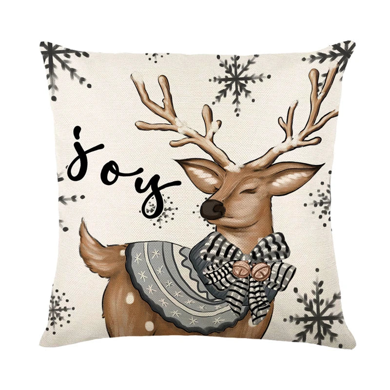 4 PCS Set Christmas Linen Snowman-Elk-Yarn Mittens-Christmas Tree-Wreath Plaid Throw Pillows/Colors-White/Red/Gray/Plaid