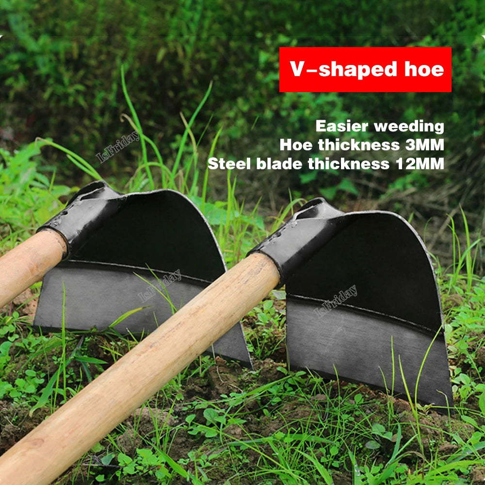 ISFRIDAY Black-Silver Manganese Steel Metal Loosening Soil-Weeding Wood-Handle Hoes