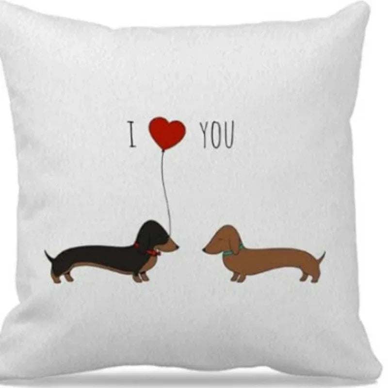 No-EN-Name-Null Soft Woven Polyester Fabric Square Printed Cute Cartoon Dachshund Pillowcases/Colors-Animal/White/Brown/Blue/Pink/Multicolor/Black/Handwash Only