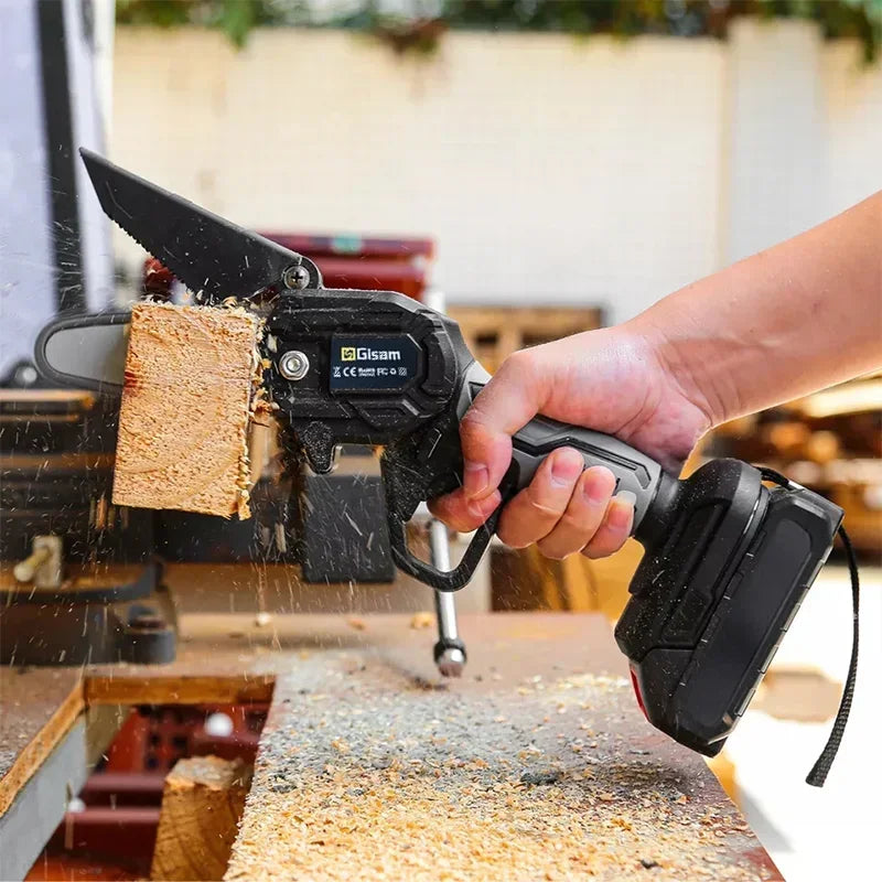 No-EN-Name-Null Outdoor ABS Plastic Red-Black Body Non-Slip Soft Rubber Handle Rechargeable Battery-Powered Wood-Cutting Cordless Electric Mini Handheld Metal Chainsaws/Colors-Red/Blue/Black/Gray/Multicolor