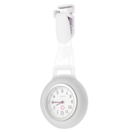No-EN-Name-Null Adults Round Glass Face Digital-Analog Display Silicone Covered Metal Alloy Nurses-Doctors Clip-On Fob Pocket Watches/Colors-Purple/Dark Blue/White
