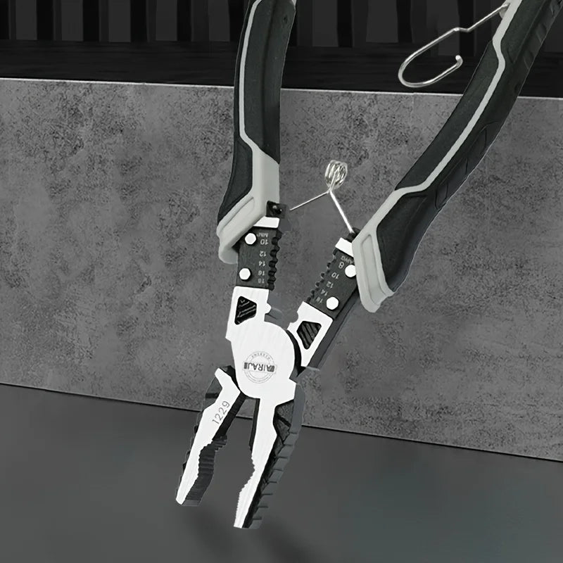 3 PCS Set AIRAJ DIY Electrical Straight Plastic Black-Gray-White Coated Handle Silver Chrome-Plated Steel-9 Inch Steel Wire Cutter-9 Inch Pointed Needle Nose-8 Inch Diagonal Cutting Pliers