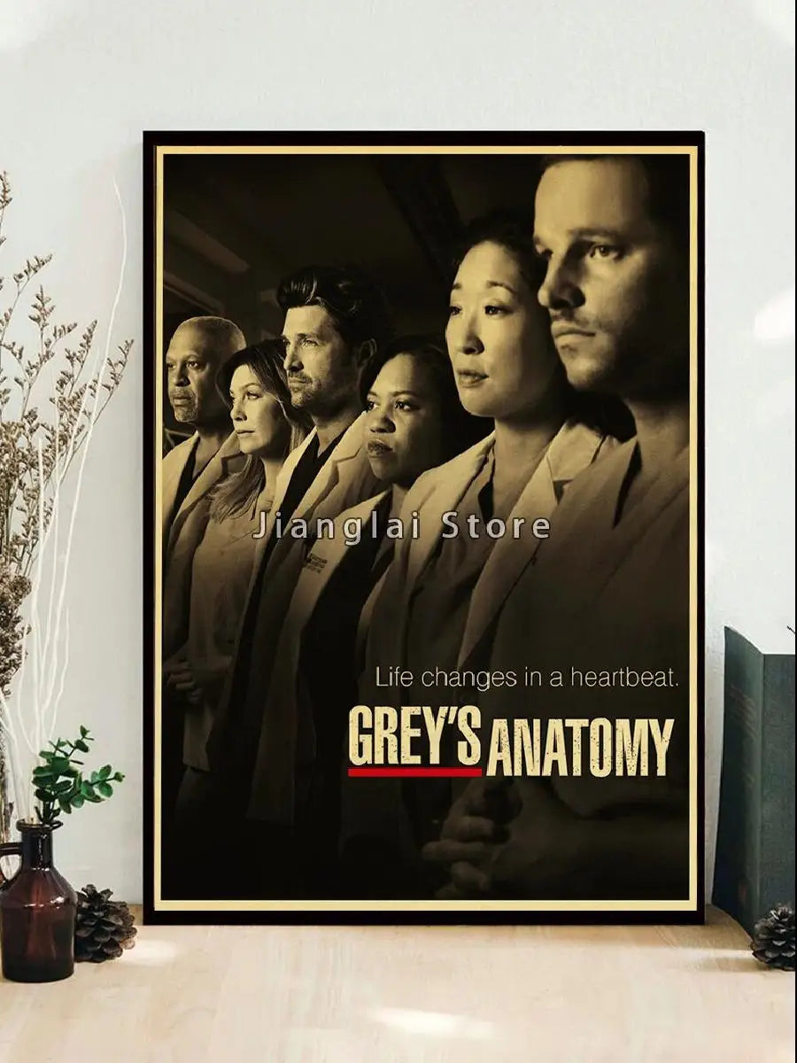 No-EN-Name-Null Unframed Printed Polyester Canvas Anime Cartoons-Movie-TV-Pop Culture-Life Changes In A Heartbeat Greys Anatomy Style Wall Art Posters/ Colors-Multicolor/Black/Beige/White/Gray/Gold/Floral