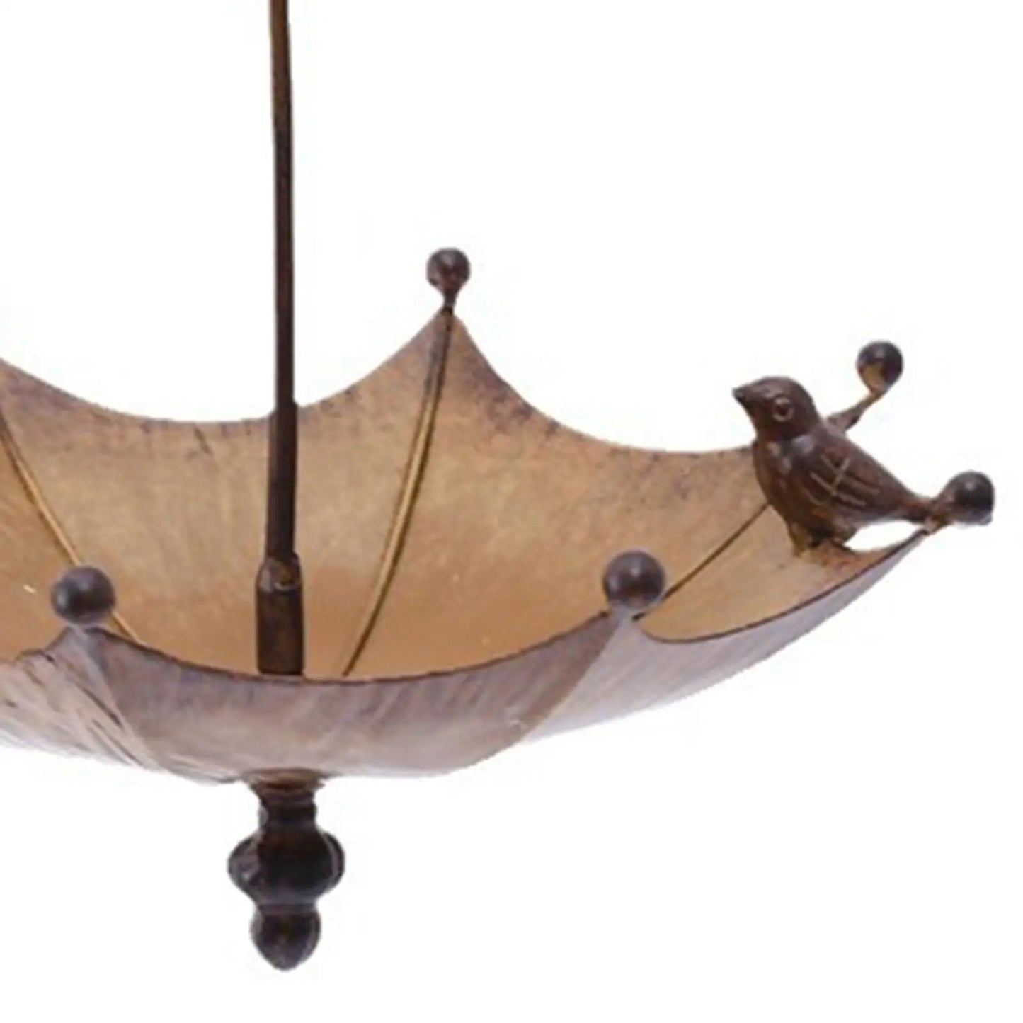 KESOTO Outdoor Garden Iron Metal Antique Style Rusty Brown-Bronze One Bird On Upside Down Umbrella Shaped Hanging Bird Baths/