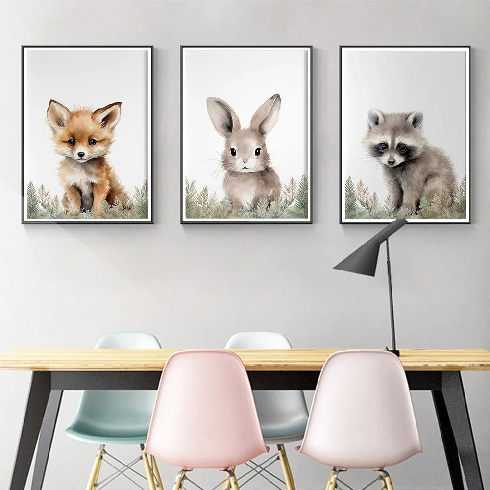 No-EN-Name-Null Classic Rectangle Customized Sizes Unframed Canvas Multicolor Woodland Baby Animals Wall Art Prints/Colors-Animal/Floral/Multicolor/Camouflage