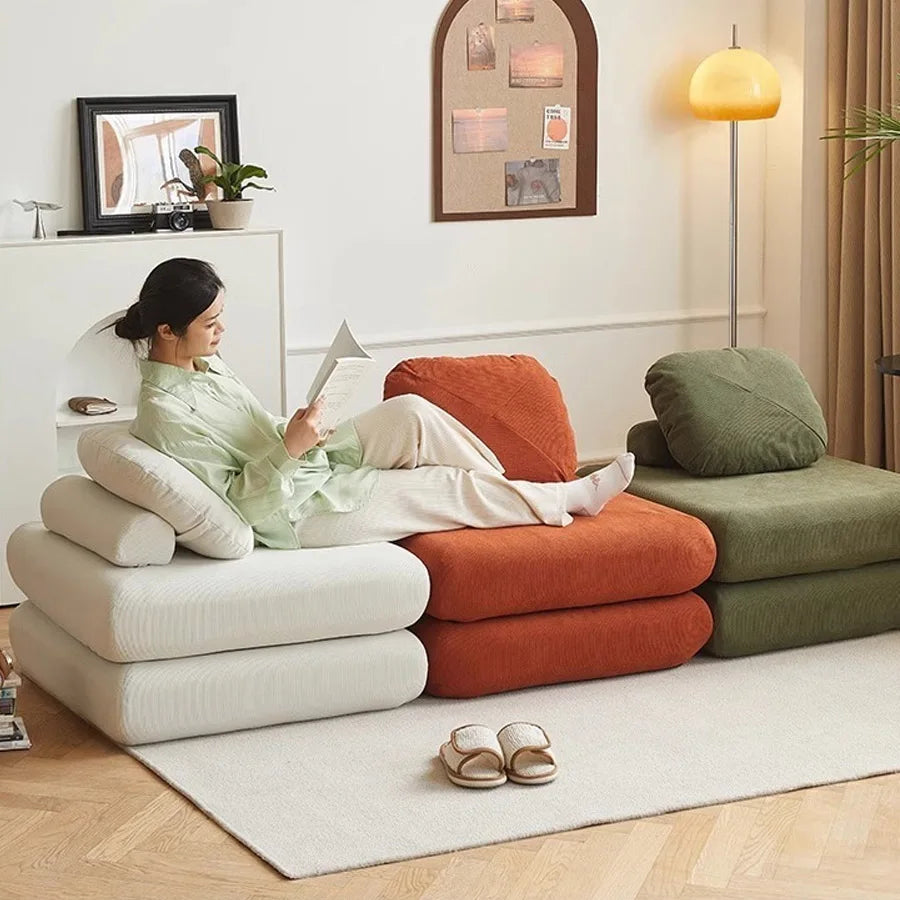 TATAMI Modern Corduroy Pattern Bean Bag Soft Velvet Fabric Cushions Medium Firmness Sectional Sofas/Green/Light Gray/Off White/ Orange/Yellow/Green