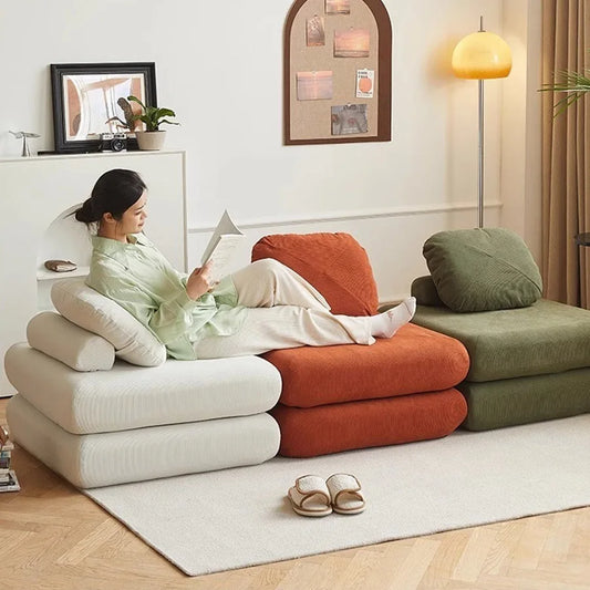 TATAMI Modern Corduroy Pattern Bean Bag Soft Velvet Fabric Cushions Medium Firmness Sectional Sofas/Green/Light Gray/Off White/ Orange/Yellow/Green