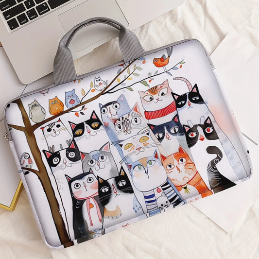 Kitten Print Polyester Fabric Zipper Briefcase Bags/ Handle/Suitable for 14 Inch Laptops/Colors-Animal/Gray
