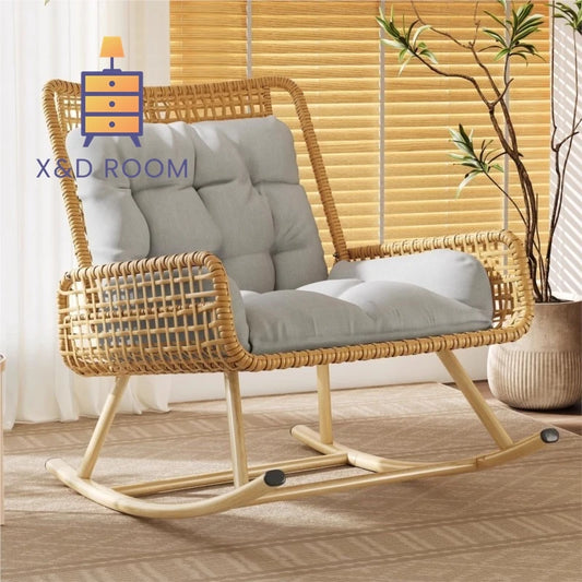 Indoor Strong Hollow Weave Rattan Waterproof Polyester Cushion Rocking Chairs/Colors-Beige/Gray/Brown
