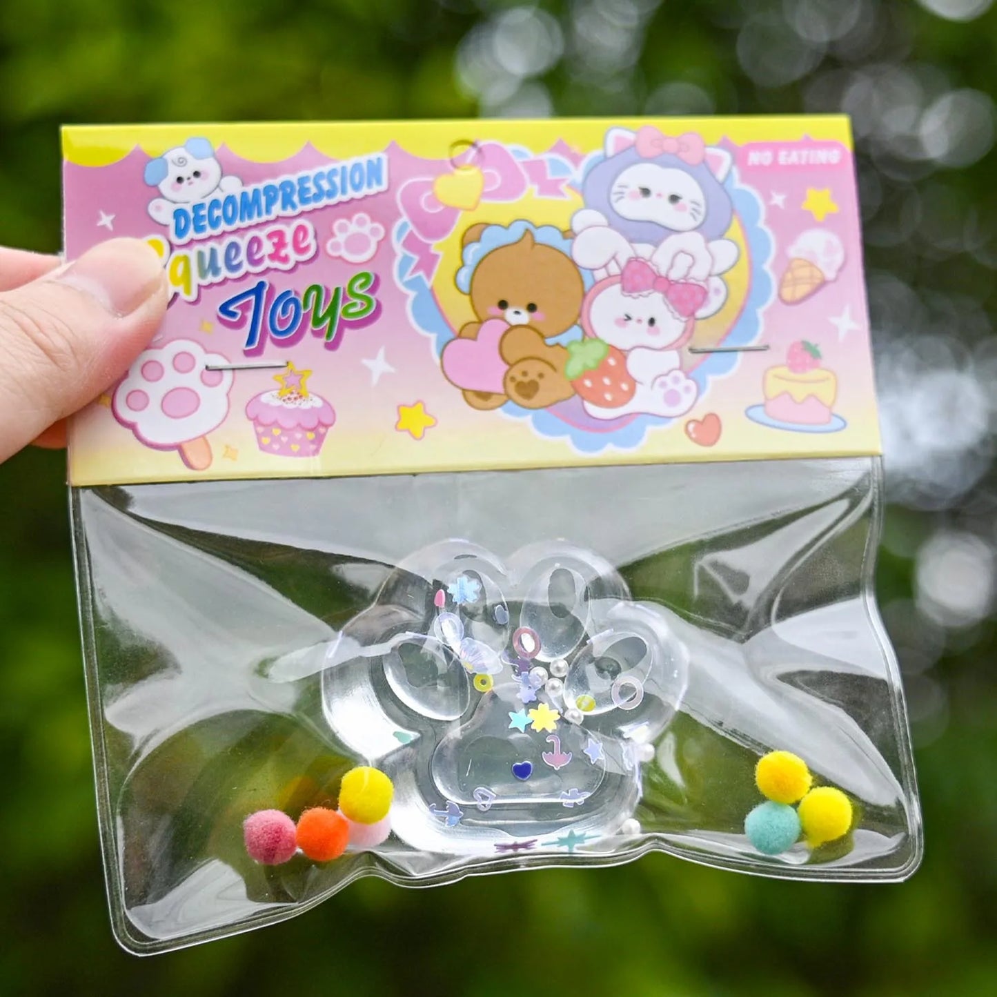 No-EN-Name-Null TPR Clear Plastic-Soft Sticky Cartoon Animal Cat Paws Print Inside Stress-Anxiety Relief Squeeze Pinch Family Executive Toys/Colors-Purple/Pink/Clear/Animal/Ages: 6-18 + Years Old-Adults