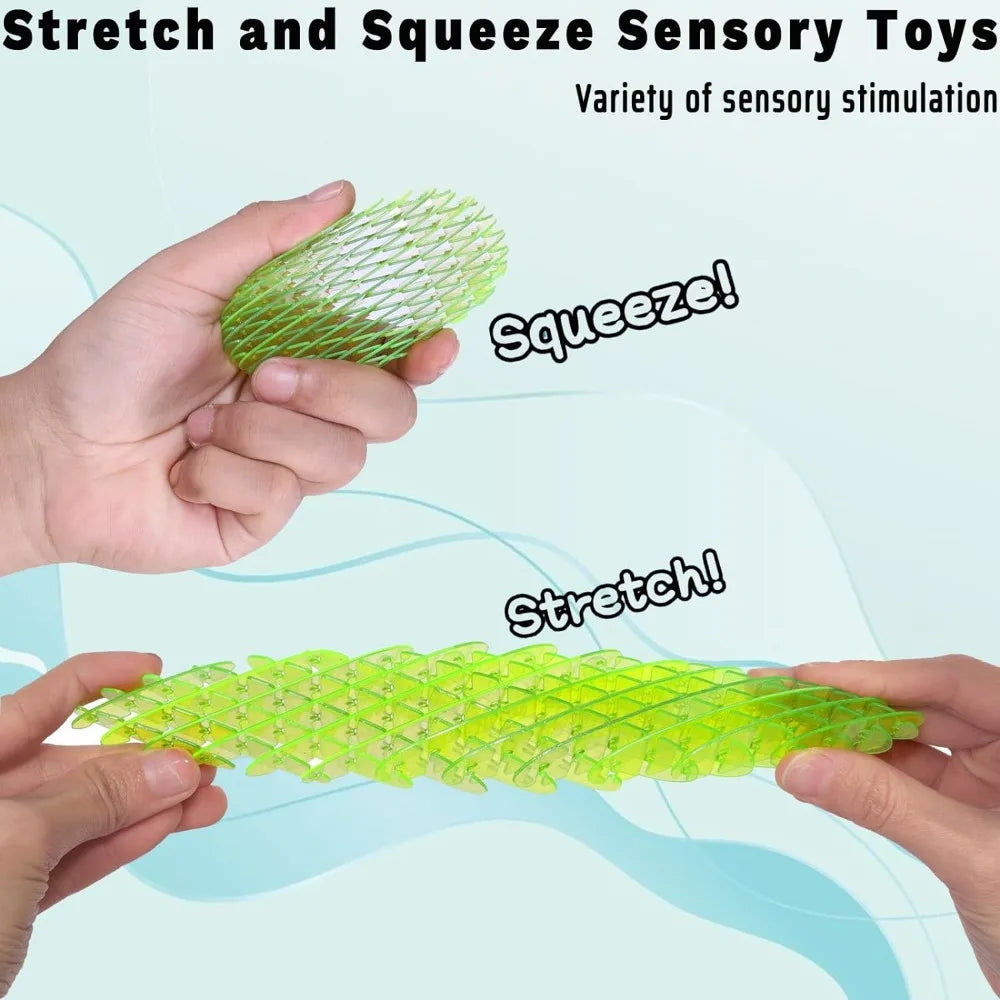 CHUTAI Plastic Elastic Stretch Squeeze Stress-Anxiety Relief Sensory Game Fidgety Calming Wormlike Fidgets Desktop Activity Toys/Colors-Purple/Blue/Orange/Green/Yellow/Ages: 13-18 + Years Older