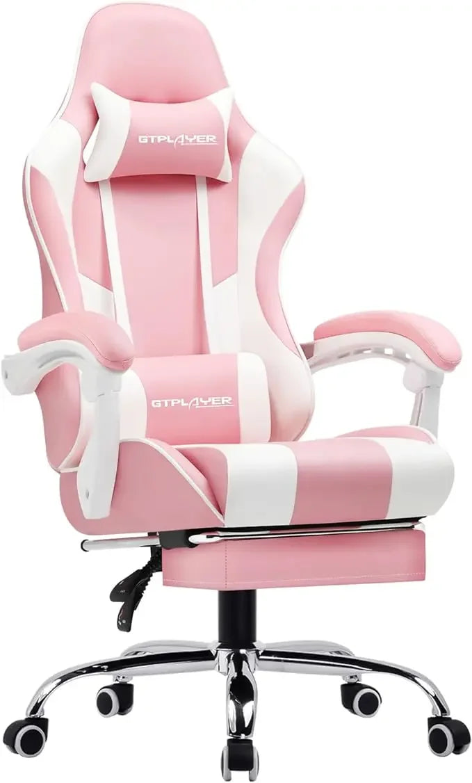 XMSJ Ergonomic Upholstered Padded Black Faux Leather Adjustable Headrest Neck-Back Massaging Lumbar Support Metal Frame Gaming Chairs/5 Plastic Wheels/Colors-Black/Purple/Gray/White/Multicolor