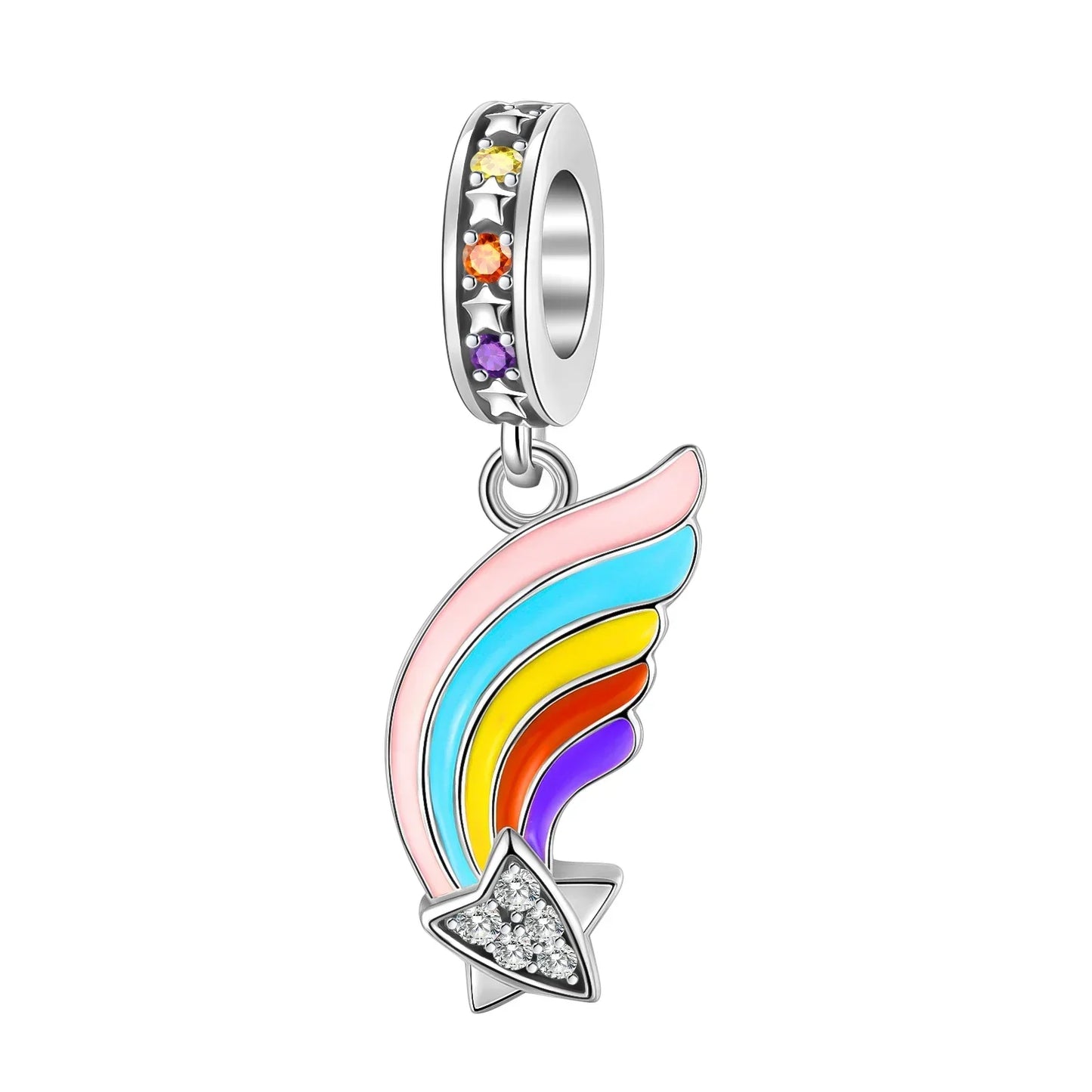 No-EN-Name-Null Women Sterling Silver Enamel Rainbow-Hot Air Balloon Design Fine Imitation Zircon Stone Glass Nuggets Beads Shaped Charms-Pendants/ Colors-Rainbow/Multicolor/Silver/Pink/Animal/Floral