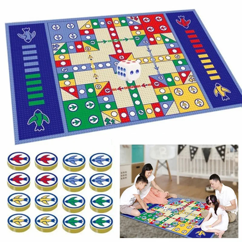 No-EN-Name-Null Parent-Child 16 Flat Round Chess Pieces Plastic-Cotton Foldable Crawling Colorful Chess Game Mats Floor Board Games /Ages: 6 Years Old + Older / 1 Dice/Colors-Blue/Multicolor/Geometric