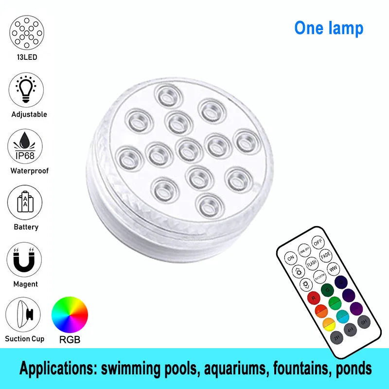 No-EN-Name-Null Outdoor Waterproof Remote Control Clear Plastic Round Transparent Shell 3 Modes Adjustable 16 LED Lights DC-Powered Magnetic Suction Cup Underwater Swimming Pool Floating-Submersible Lights/Colors-White/Clear/Multicolor