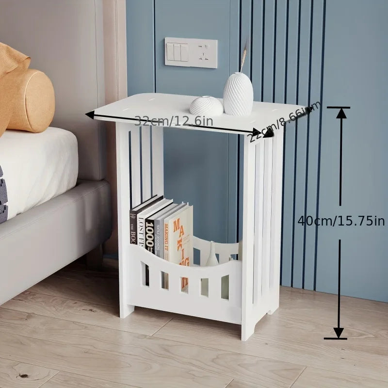 No-EN-Name-Null Modern Nordic White Wood Rectangle Top Two Shelves Accent End Tables