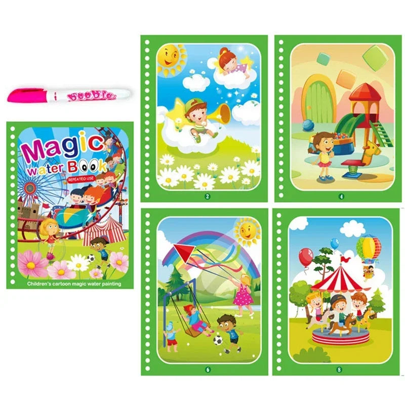 No-EN-Name-Null Kids Plastic Ringed Multicolor Early Education Magical Water Book Pen Paper Drawing Reusable Coloring Books-Pads/Ages: 3-8 Years Old/Colors-Blue/Green/Multicolor/Animals