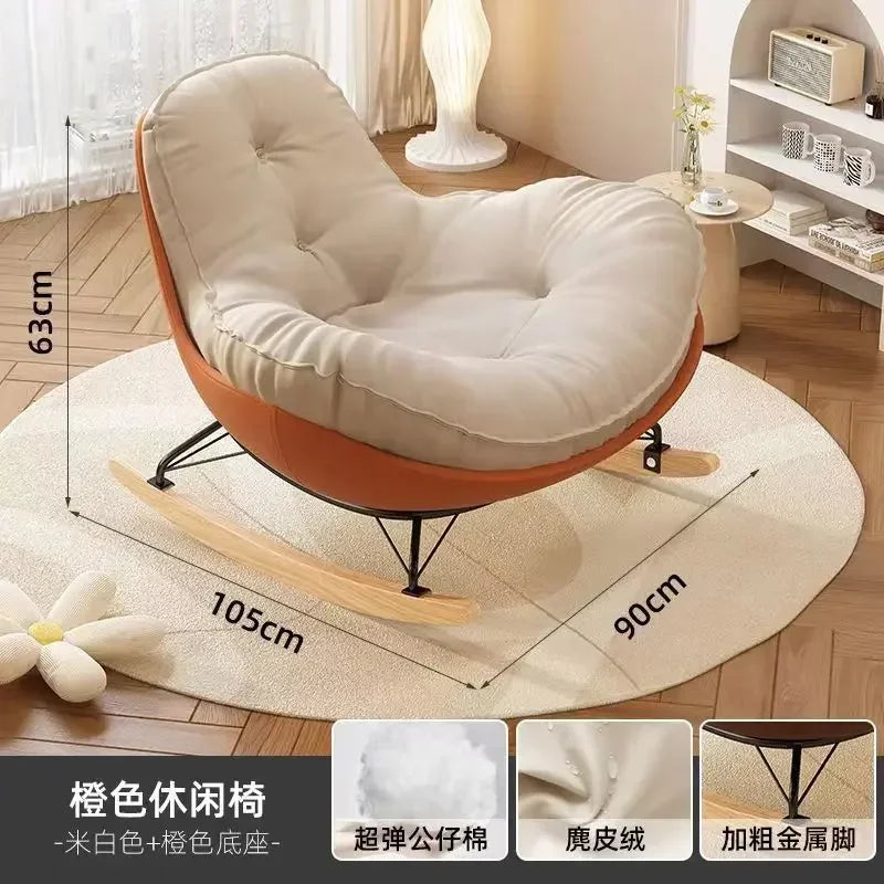 No-EN-Name-Null Indoor Antique Small-Large Lazy Upholstered Bionic Egg Shaped Soft Beige Faux Leather Cushion Orange Plastic Shell Penguin Black Iron Metal Frame Solid Wood Feet Kids Rocking Chairs /Colors-Beige/Orange/Black