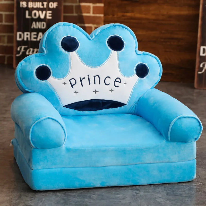 MDNG Modern Kids Customized Upholstered Padding Cute Soft Gray Velvet Fabric Cartoon Animal Faces Folding-Out Play Arm Chairs/Sponge Filling/Colors-Green/Pink/Yellow/Gray/Animals