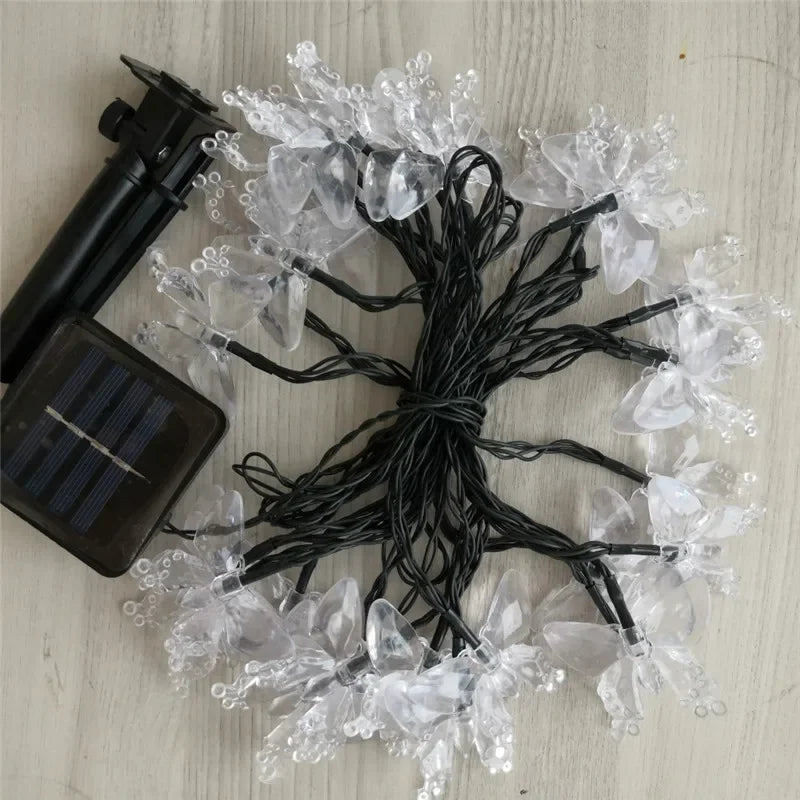 NULL Outdoor Solar-Powered Lithium Battery Dimmable Cool-Warm White LED Multicolor Plastic Crystal-Like Butterfly Shaped Design Light Ropes-Strings/ Bulbs Included