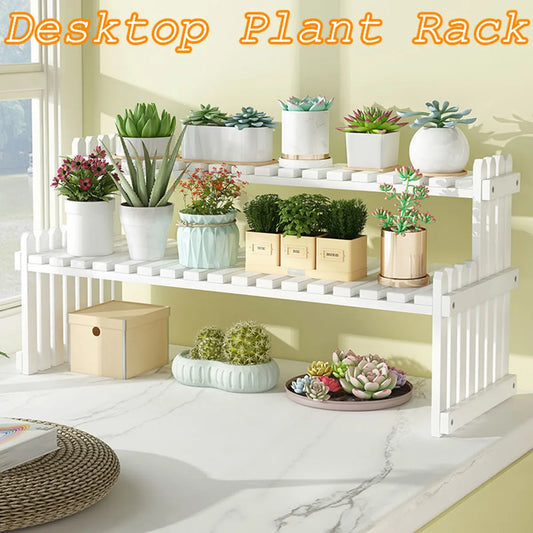 1/2-Tier Multifunction Brown Bamboo Table Top Stand w / 2 Slatted Shelves