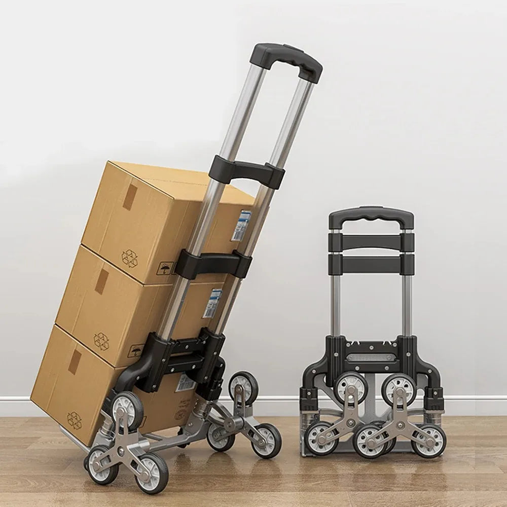 No-EN-Name-Null Outdoor Lightweight Rust-Proof Silver Aluminum-Gray-Black Plastic Three-Wheels-4 Extra Plastic Wheels 4X Bearing Drive Foldable Hand Truck Dollies/ Integrated Diecast Support /3 Sizes: 67cm/86cm/ 106cm/ Weight Capacity: 150 lbs