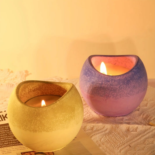 No-EN-Name-Null DIY Curved Half-Moon Mouth Shaped Opening Silicone Textured Candle Jar Milky White Craft Molds