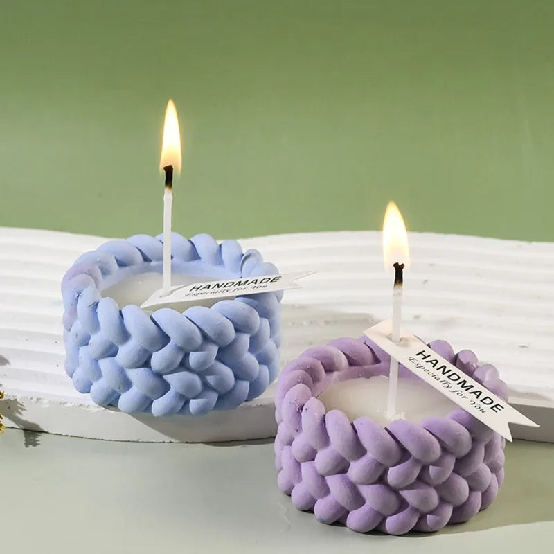 SILIKE LUFEI DIY Round Hemp Rope Shaped Candle Cup Silicone Resin Milky White Craft Molds