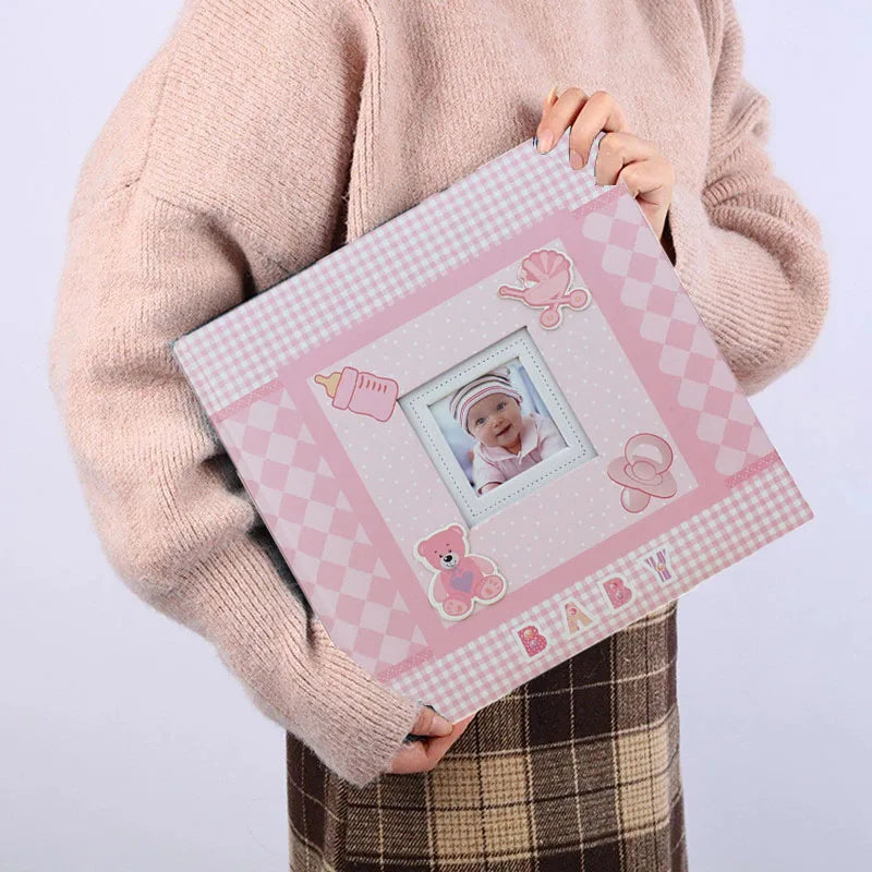 Babies Paper Cover Round Spiral Binding Memorable Babies Growth Loose-Leaf Photo Albums/ 6-Inch Photos/Colors-Pink/White/Blue/Checkered