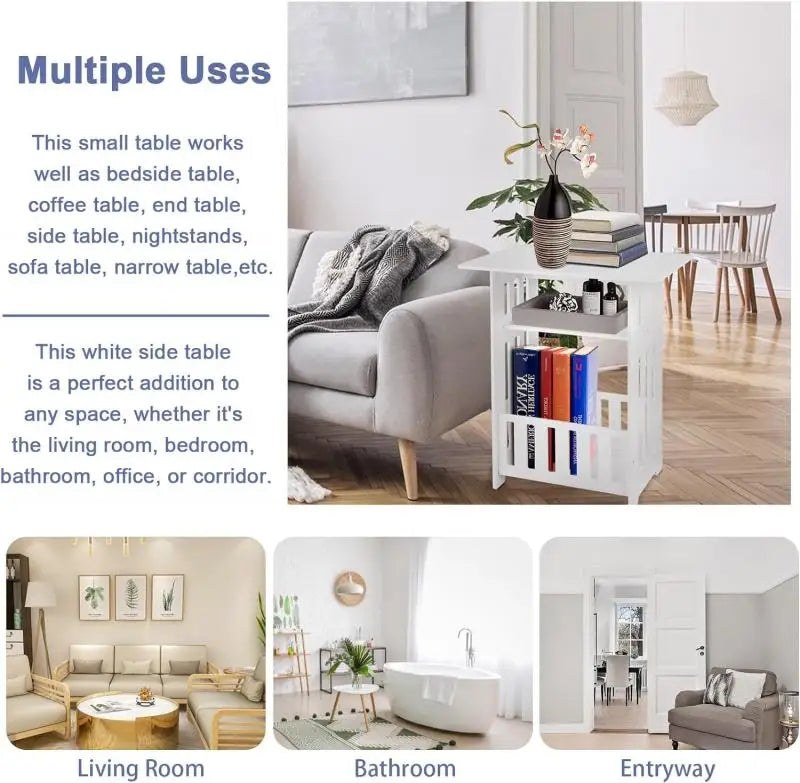 No-EN-Name-Null  Simple Modern 2-Tier WPC Hard White Plastic Rectangle Shaped Small Corner Bedside Nightstands