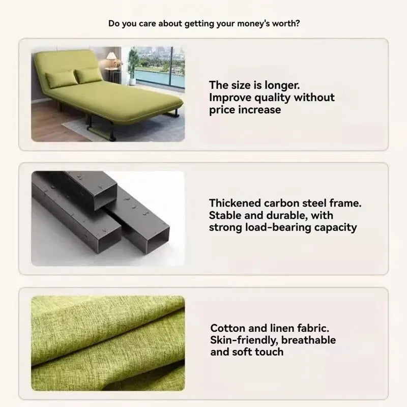 No-EN-Name-Null Modern Washable Foldable Green Soft Foam Sponge Filling Hemp Fabric Detachable Cotton-Linen Seat Cover Sofa Bed Futons/Size: 190 x100 x 82cm