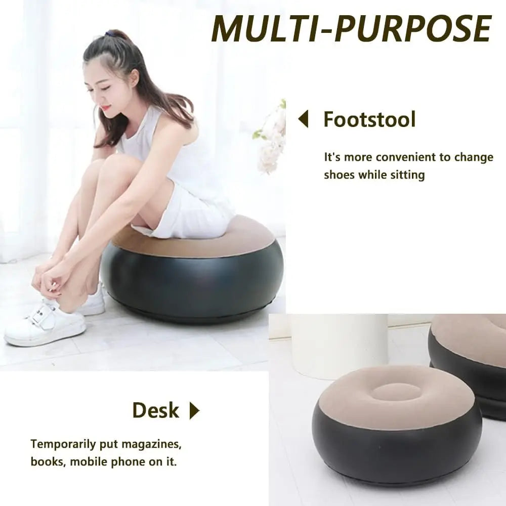 HLAMDER Indoor-Outdoor Air Inflatable Soft Lazy Synthetic Polyester Fabric Foot Stools-Swing Bean Bag Chairs /Colors-Multicolor/Gray/Black/Beige/White/ Orange/With-Without Inflate Tool