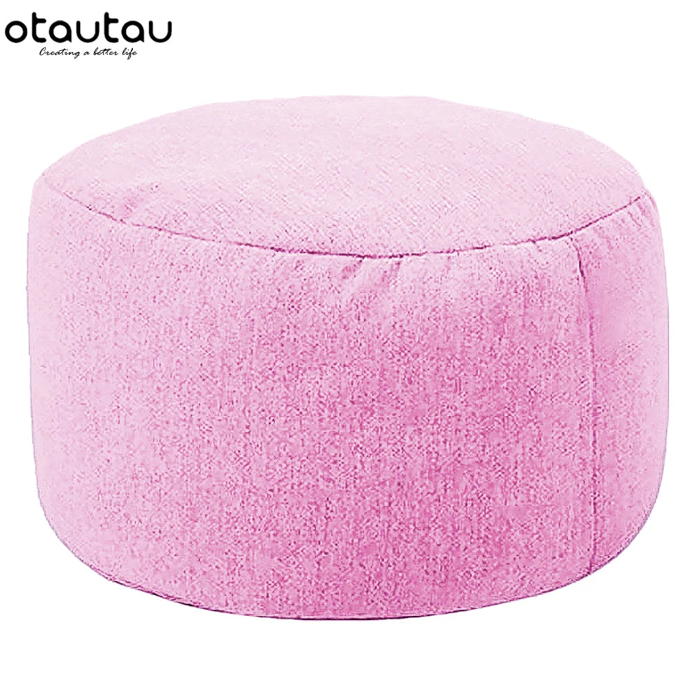 OTAUTAU One Person Small Gray Round Removable Cover Cotton-Linen Bean Bag Pouf Long Zipper Footstool Ottomans/ With Bean Bag Filling/Colors-Gray/Blue/Red/Orange/Pink/Yellow/Beige/White/Multicolor/Machine Washable-Dryer Safe