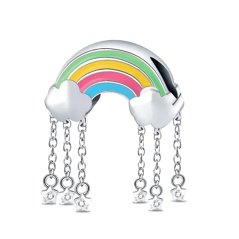 No-EN-Name-Null Women Sterling Silver Enamel Rainbow-Hot Air Balloon Design Fine Imitation Zircon Stone Glass Nuggets Beads Shaped Charms-Pendants/ Colors-Rainbow/Multicolor/Silver/Pink/Animal/Floral