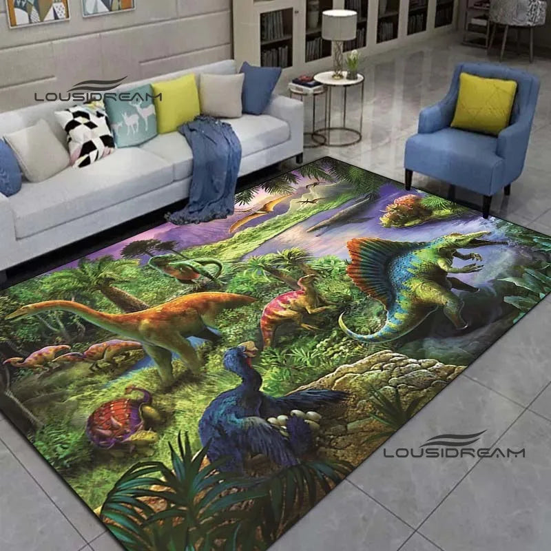 LOUSIDREAM Modern Indoor-Outdoor Machine-Made Customized Rectangle Shaped Soft Polyester Flannel Fabric Body 3D Printed Cartoon Dinosaur Theme Rugs /Colors-Animal/Multicolor/Hand-Machine Wash