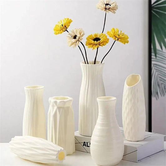 Nordic Modern Plastic Round Bottle Decorative Vases/Colors-White/Pink