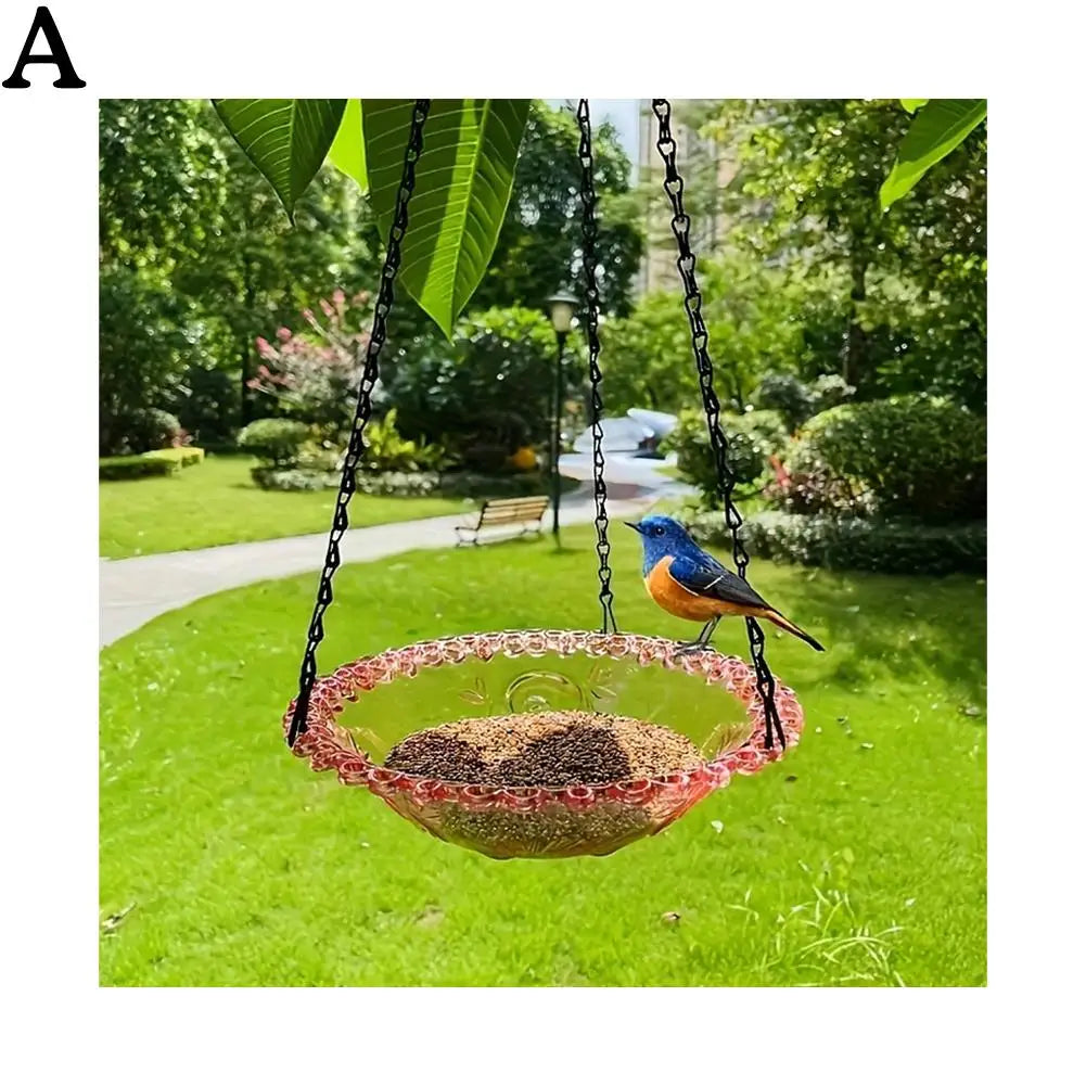 No-EN-Name-Null Outdoor Garden Waterproof Black Metal Chains Hanging Plastic Clear Green Water Basin Decorative Floral Design Bowl-Bird Feeders/Colors-Clear/Green/Blue/Red/Pink/Black/Floral/Animal