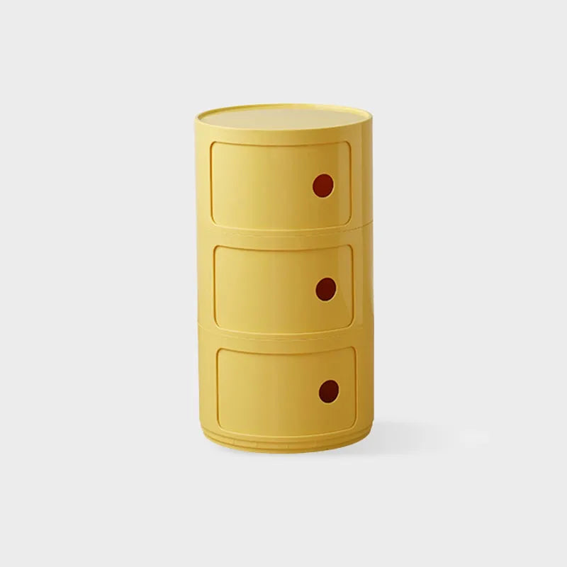 DECOPAI Modern Multicolor Waterproof Tall Plastic Round Shaped Small Narrow Three Sliding Drawers Nightstands /Multicolor