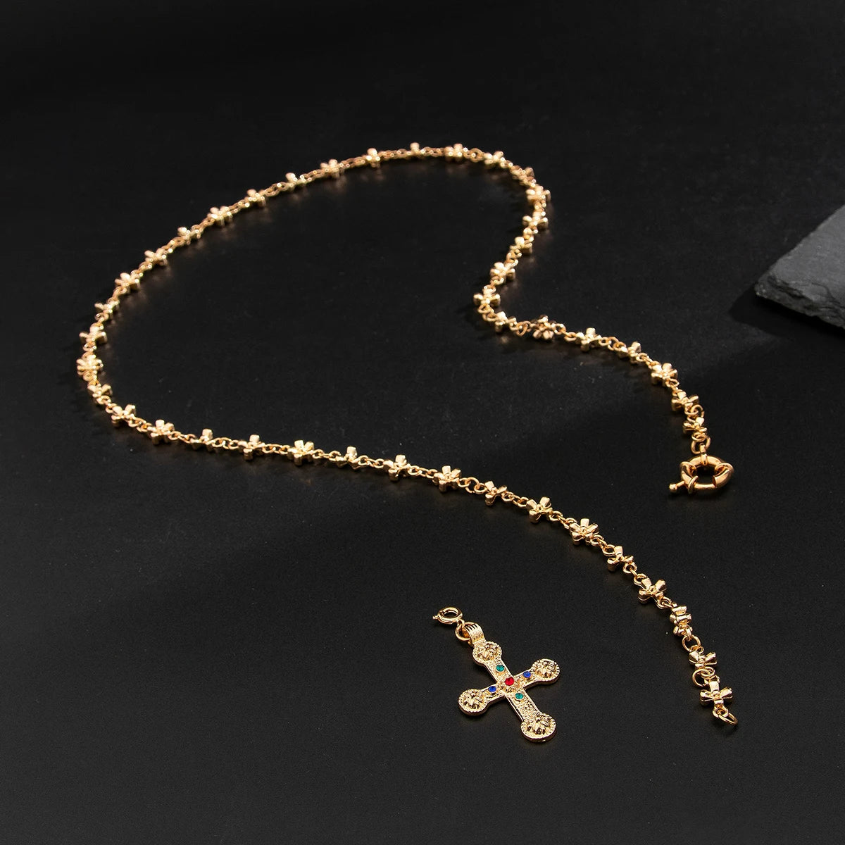 INGESIGHT.Z Women Fine Imitation Jesus Clear White Shiny Crystal Rhinestones Silver Gold Cross Pendant Zinc Alloy Metal Adjustable Clavicle Link Chain Long Necklaces/ Colors-Gold/Silver/Clear/Multicolor