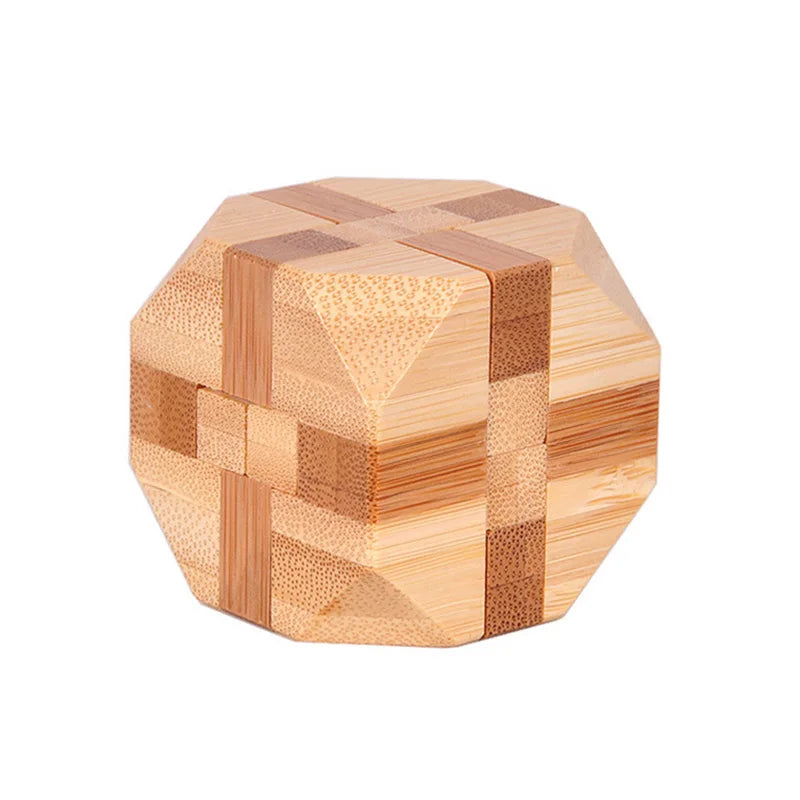OLOEY Teens-Adults Kong Ming Lock Medium Hard Geometric Shaped 3D Disentanglement Brown-Beige Solid Bamboo Wood Brain Teaser Mechanical Puzzle Toys/Ages: 13-18 Years Old + Older/Colors-Brown/ Beige/Geometric