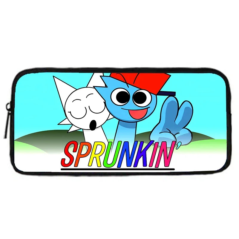 MINISO Kids Waterproof Nylon Fabric 3D Digital Print Cartoon Anime Music Box Sprunky Kids Full Mode Curved Back School Backpacks/Lunch Bag-Pencil Bag/Exterior Pockets/Laptop Compartment/Colors-White/Black/Blue/Multicolor