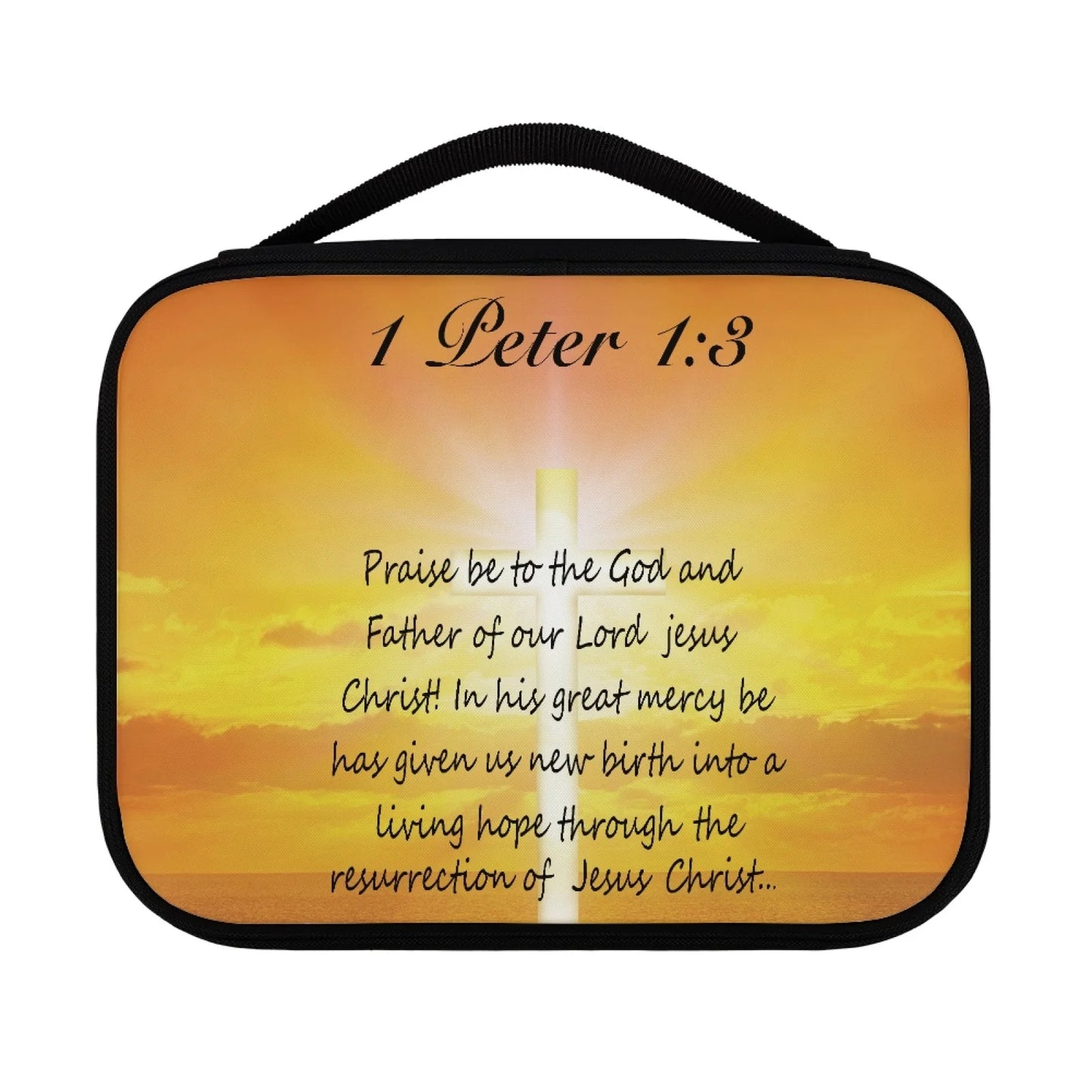 No-EN-Name-Null Religious Items Black Handle-Trim Polyester Fabric Rectangle Decorative Printed Cross-Psalms Bible Verses Theme Zippered Bible Covers/Many Bible Verses Styles/Handle