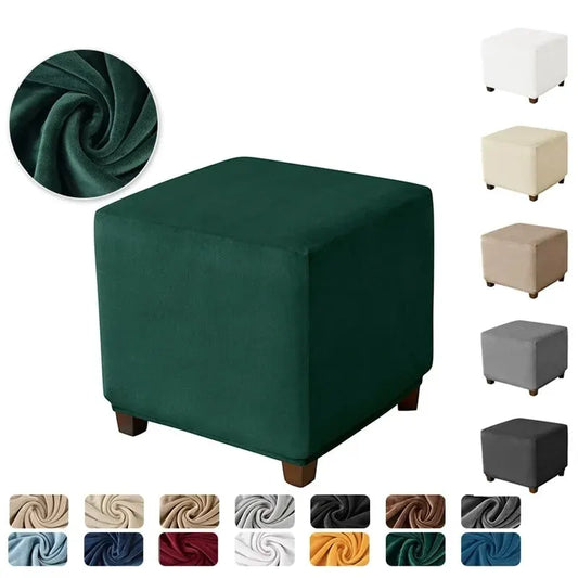 Soft Velvet Cotton-Polyester Square Ottoman Footrest Elastic Slipcovers/Colors-Green/White/Beige/Red/Gray
